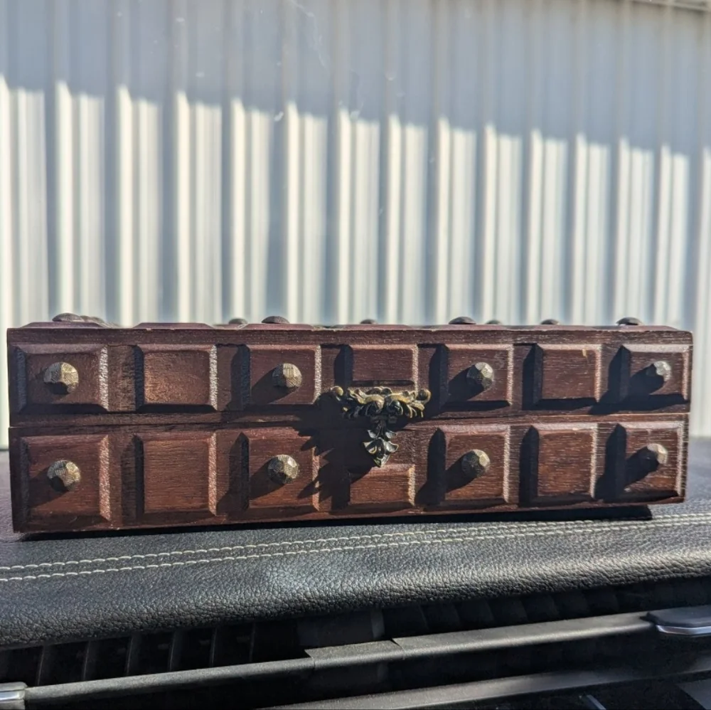 Vintage, Japanese Wood Jewelry Keepsake Box- Metal Double-Headed Eagle Crest